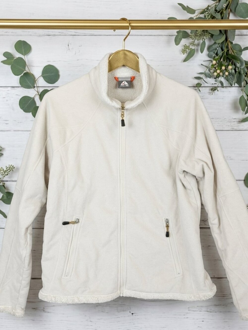 VINTAGE Nike Jacket Womens Large Cream ACG Zip Fleece Coat Sherpa Full Zip